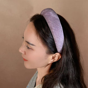 潮时点博主同款灯芯绒发箍女秋冬复古温柔紫宽边头箍增高颅顶发饰