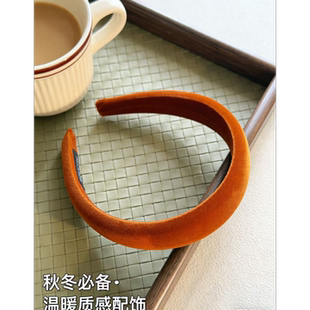 新年圣诞橘丝绒发箍女款高级感洋气时尚秋冬高颅顶不压发头箍发饰