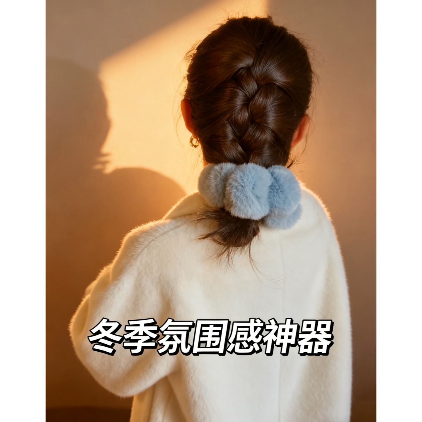 冬季新款温柔蝴蝶结獭兔毛球发圈