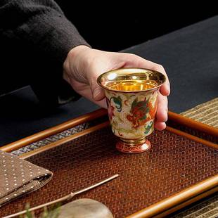 手工24K鎏师金珐琅彩龙盏凤杯陶建主人杯TT054茶具婚庆送礼瓷大级