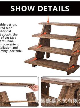 现货木质多层置架物松081002木展架桌面储物示收纳架木质阶梯植花