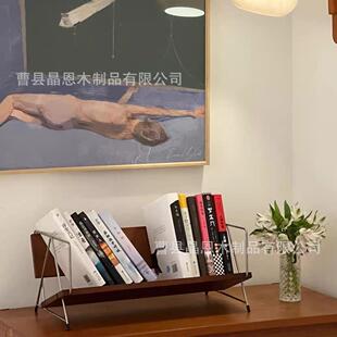 现货K12311供应北欧木实小书架桌面书籍收纳架铁木结合杂刊志报收