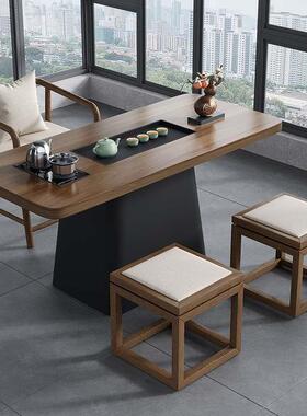 现代简约小型阳台实木茶桌椅合茶盘烧水组体一家用茶台20ROI2户4