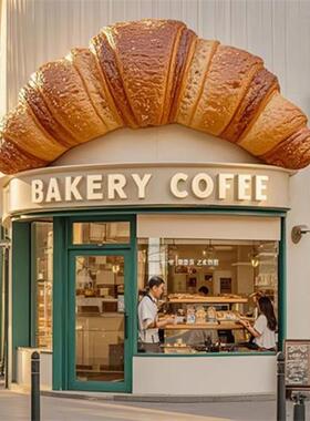 厂家直销仿摆真牛角面包玻璃钢雕塑烘店餐饮铺商焙场IKI拍照大件