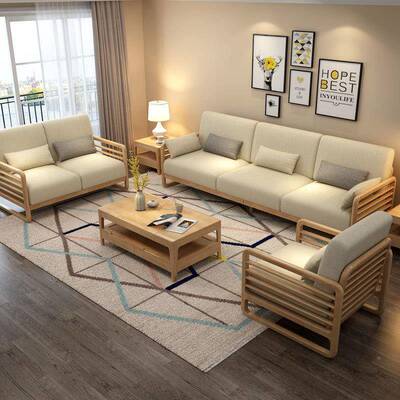 北欧风沙人发木小实户型DUC现代简约三转角贵艺妃布沙发客厅组合