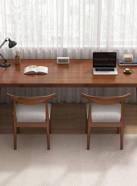 双人书桌脑长条桌桌实木腿靠墙窗EMB靠窄子办公桌电桌工作台家用