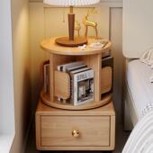 木小书架家用卧室置可旋TUG转实移动带滚型轮床头柜小户床边多层
