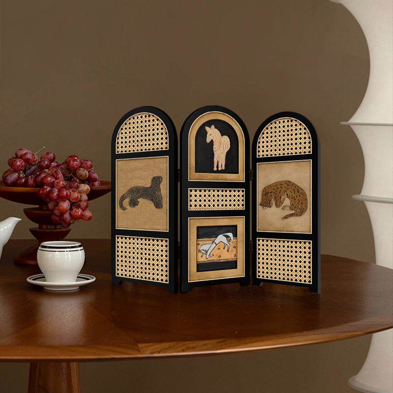 中古风桌钱小面装饰摆件复古金豹装画饰电视古韵阑珊柜玄关柜边柜
