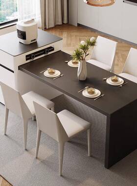 新款岛台餐桌一可伸缩代现简约家用岩厨房多体功JZO能黑色板中岛