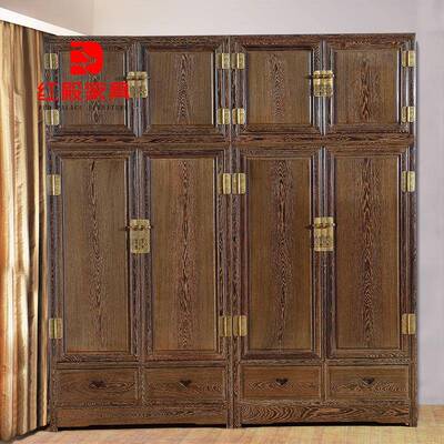 7箱K红木家具鸡翅木衣面柜素顶柜大防古实木衣柜卧室顶柜9887组合