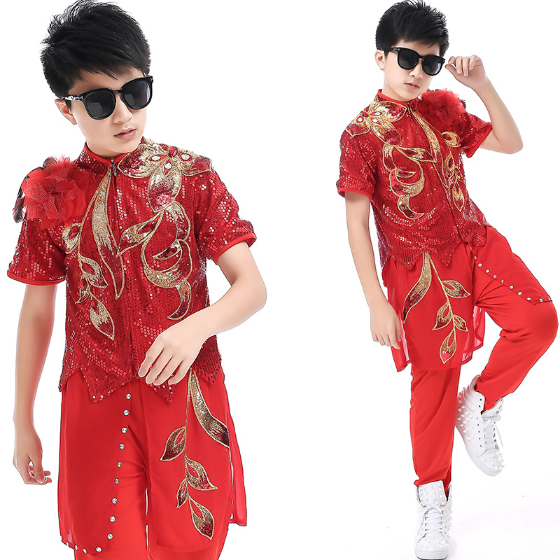 新款男童架子鼓演出服装儿童模特走秀演出服爵士舞街舞舞蹈服装男
