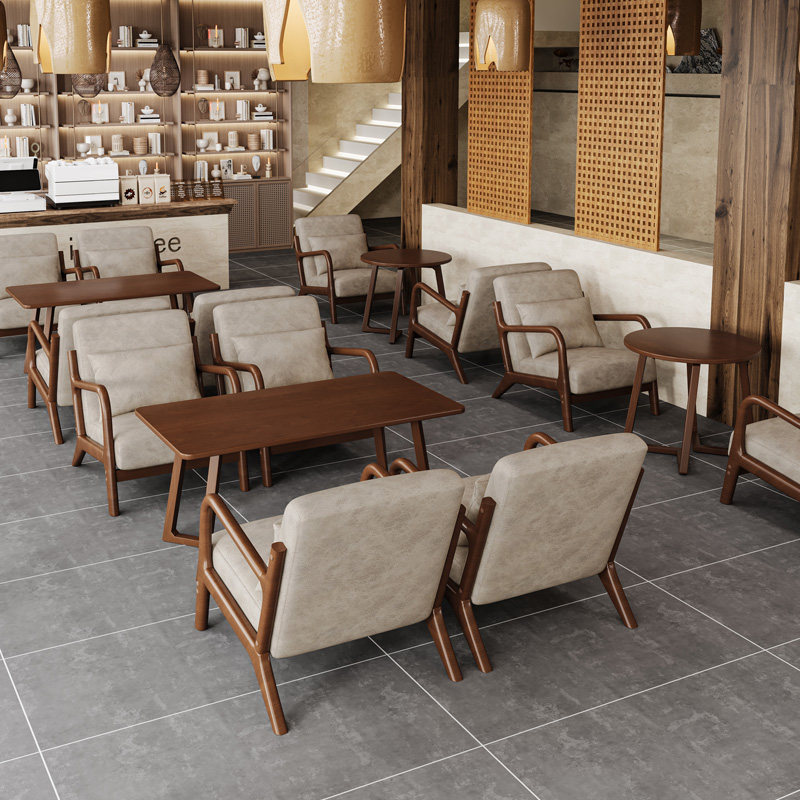 商用咖啡厅桌椅组合实木书店西餐厅茶楼复古清吧酒馆酒吧卡座沙发