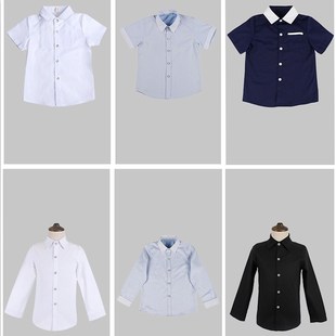 男童白衬衫纯棉中大童白色礼服衬衣胖童学生校服加宽加大表演出服