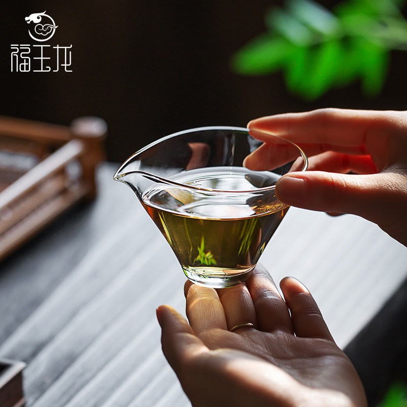 福玉龙斗笠玻璃公道杯高硼硅耐热单个高档小茶海分茶器茶具分茶杯