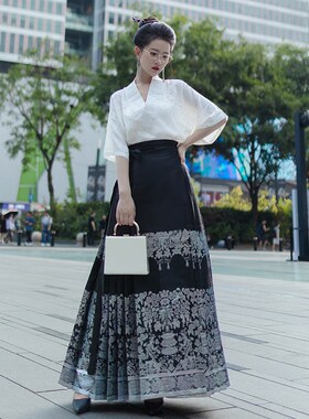桔屿汉服女【玄鸟】明制织银螺钿马面裙日常飞机袖2024春夏季套装
