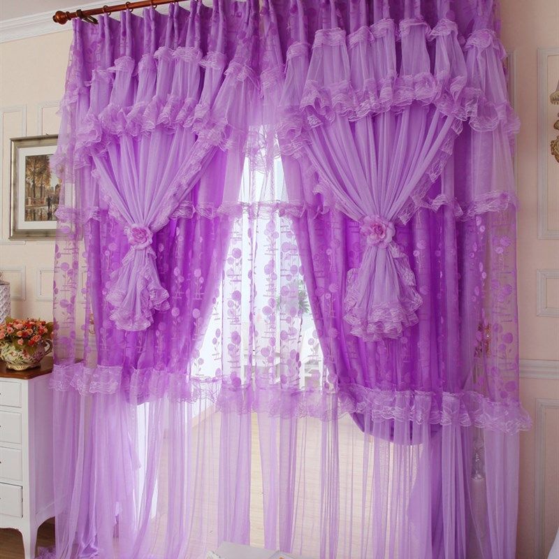 高档韩式成品蕾丝窗帘田园粉色紫色清新公主婚房喜庆卧室客厅女孩