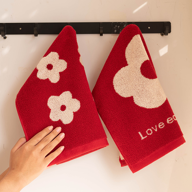 红色小花方巾纯棉可爱全棉女手巾手帕擦手洗脸吸水家用柔软新款