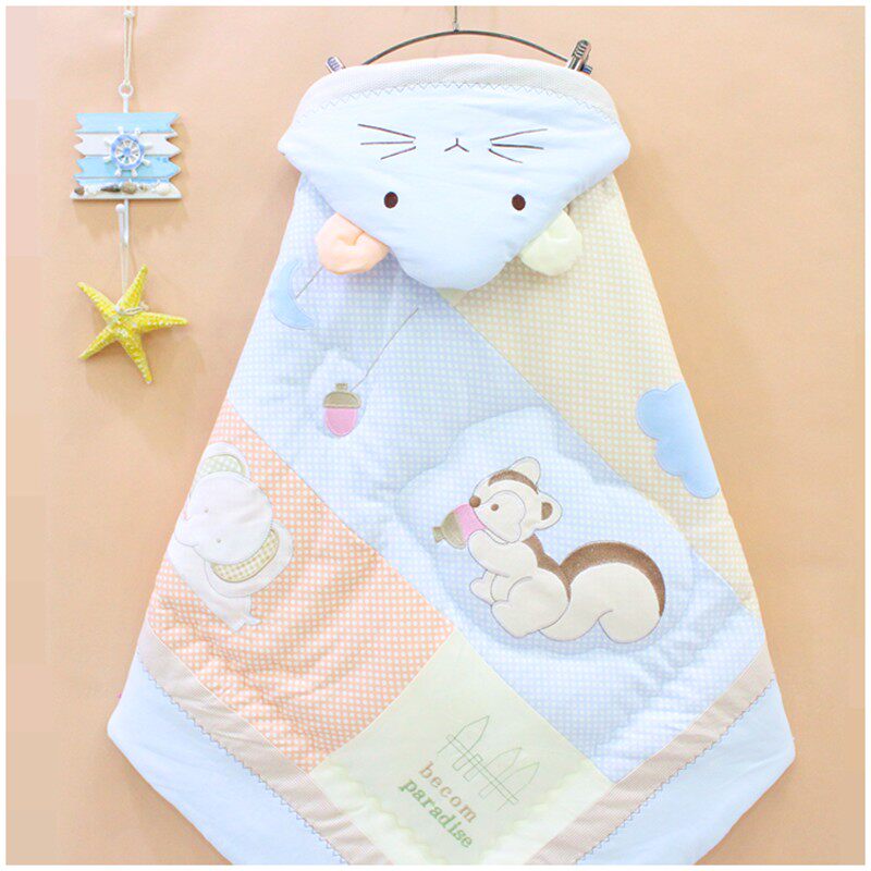 四季抱被婴儿双胆纯棉包被秋冬新生儿抱被可脱胆襁褓卡通外出被子