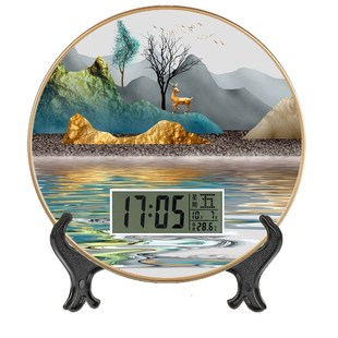 新款圆形带日历座钟家用多功能电子卧室挂钟创意时尚客厅时钟挂表