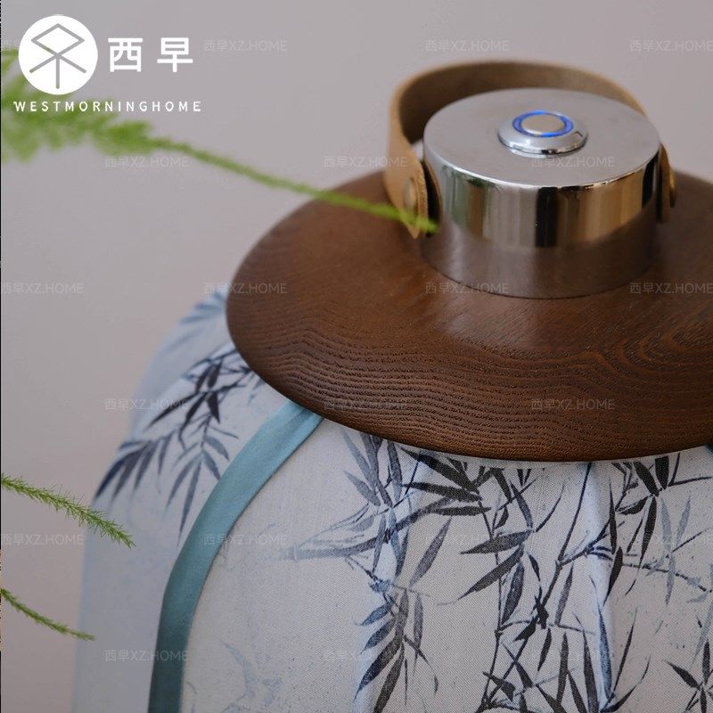 新款花鸟竹手提宫灯新中式复古布艺台灯床头灯卧室夜灯高级充电灯