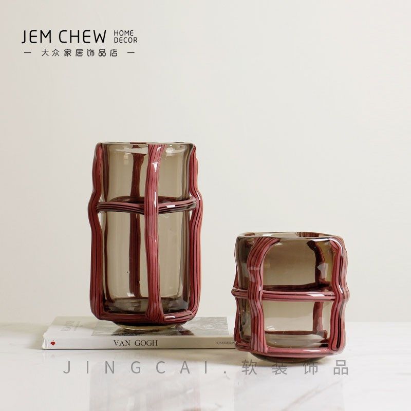 新中式创意红色玻璃花瓶样板间售楼处酒店玄关客厅边几卧室装饰品,家居饰品,花瓶,淘宝优惠券,粉丝福利购,淘宝优惠卷