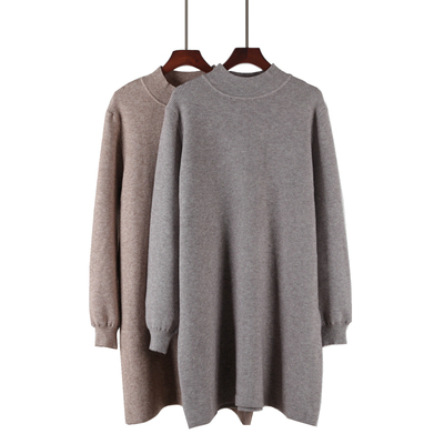 针织连衣裙女2022秋冬新款小个子中长款大码宽松半高领内搭毛衣裙