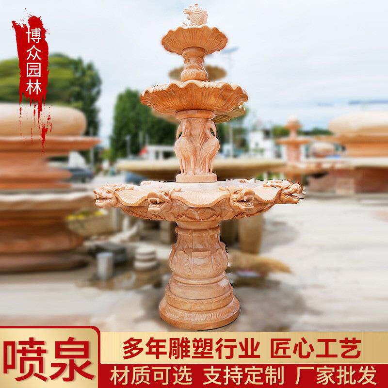 三层水钵流水景观石雕喷泉户外庭院造景欧式水钵喷泉雕塑
