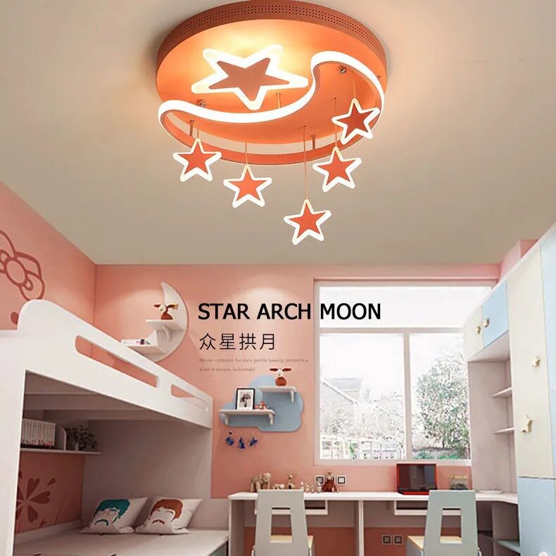 星月吊灯儿童房卧室灯书房灯简约现代星星月亮吸顶灯女孩房间灯