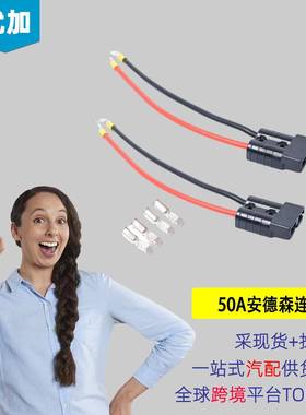 一对装-汽车房车部件50A充电插头带25cm线黑色连接器