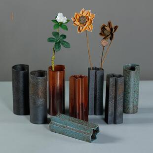 粗陶仿古窑变花器小花插日式花插茶席摆件水培植物古风