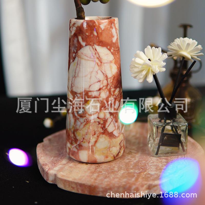 轻奢天然宝格俪红奢石直筒花瓶设计摆件家居玄关酒店桌面插花花器
