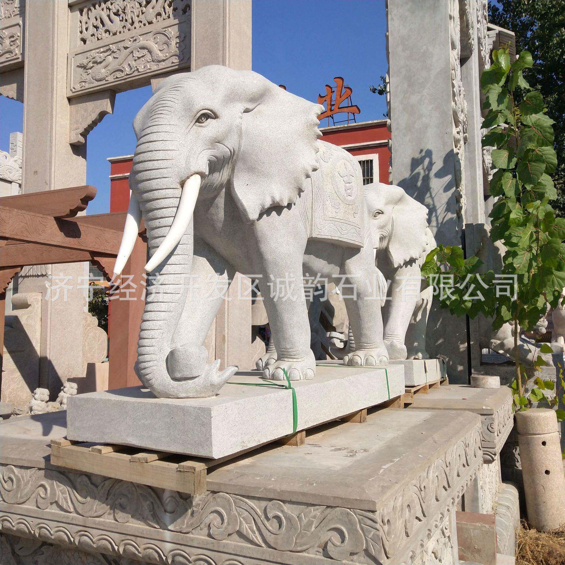 直销石雕大象汉白玉晚霞红大象石头雕刻大象门口石象一对