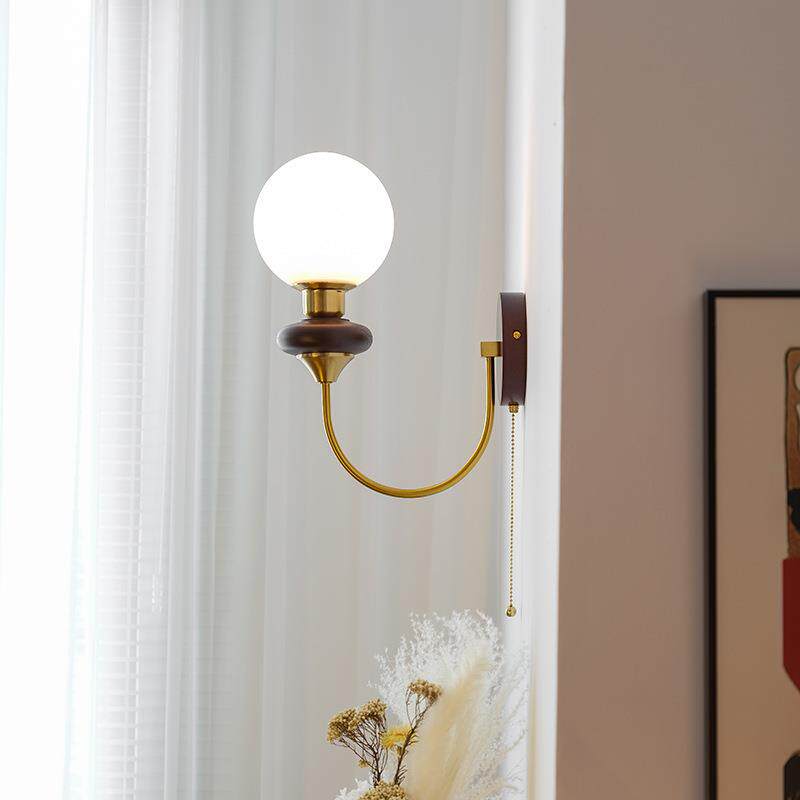 民灯法式复古床头壁灯南洋风美式中古卧室过道实木镜前灯拉线灯具