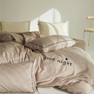 全棉绣花四件套纯棉高支高密纯色刺绣四季通用纯色A类床上四件套