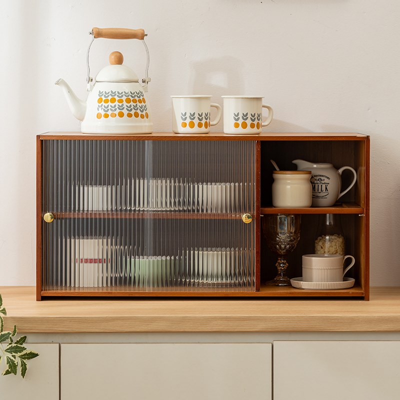 桌面杯架家用防尘茶杯置物架多功能收纳柜非实木小型咖啡杯展示架