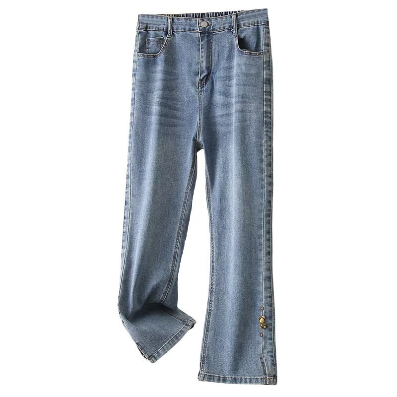 开叉直筒牛仔裤女2025春夏大码胖mm宽松高腰显瘦小个子九分烟管裤