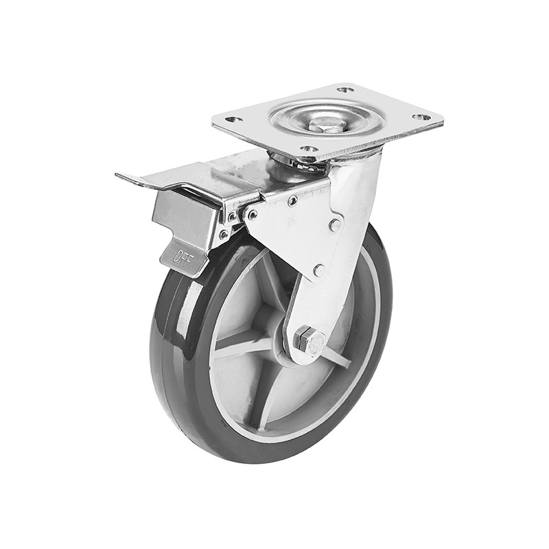不锈钢万向轮带刹车重型双轴承脚轮静音PU轮304轮子4寸5寸6寸8寸