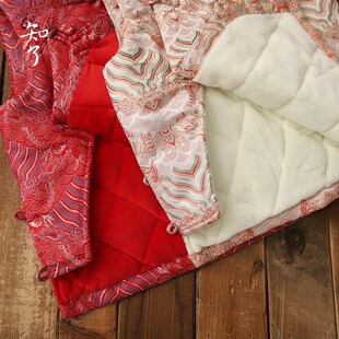 知了童装 冬装加厚马甲新年装中式中国风背心夹棉马夹女童 K6109