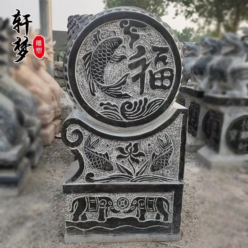 石雕门墩抱鼓石一对大象镇宅招财福鱼青石仿古石鼓户外装饰摆件