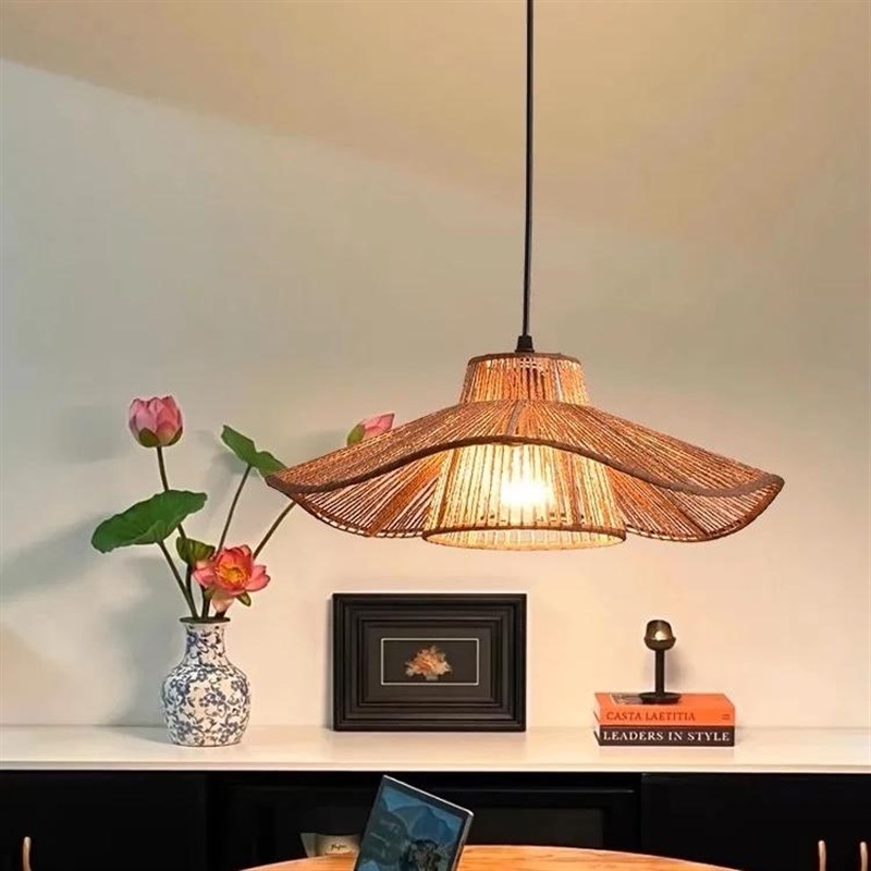 日式侘寂风民宿卧室复古餐厅麻绳吊灯禅意茶室吧台创意装饰艺术灯