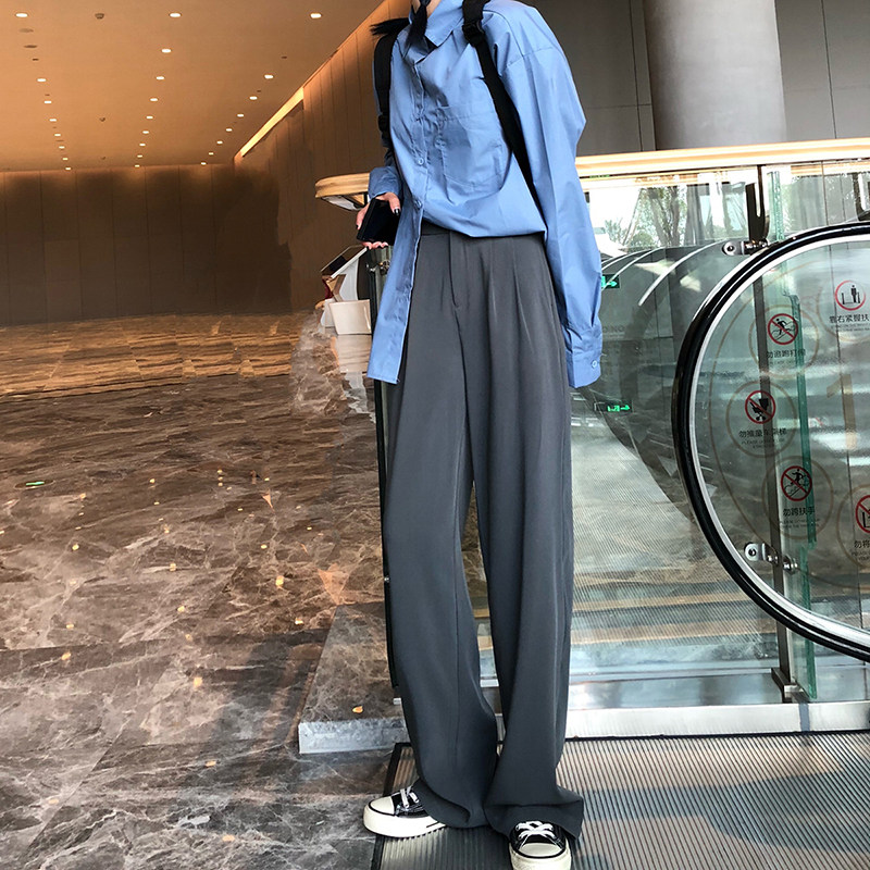 春夏季薄款休闲阔腿裤女百搭高腰宽松垂坠感拖地西装裤直筒长裤子