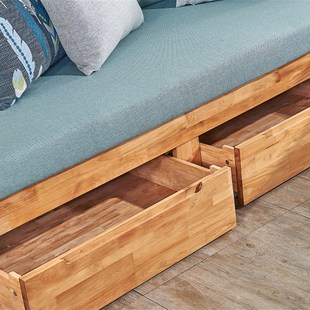 柏木沙发三人位带拉床实木沙发北欧原木客厅系列小户型功能沙发