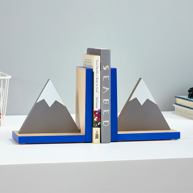 创意雪山书档摆件样板房实木儿童房家居装饰书房书靠书桌书立摆放