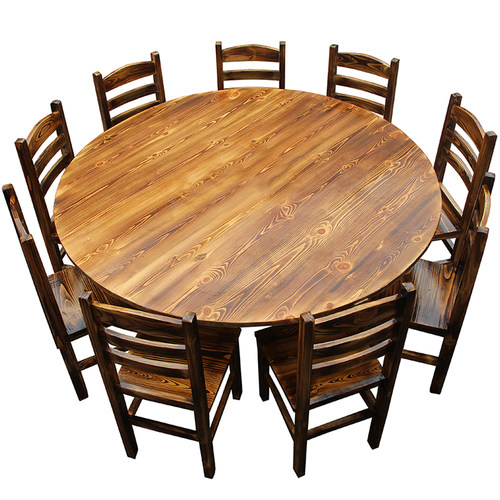 全实木碳化木原木榫卯加厚圆桌椅饭店酒店火锅店餐馆小吃店餐桌椅