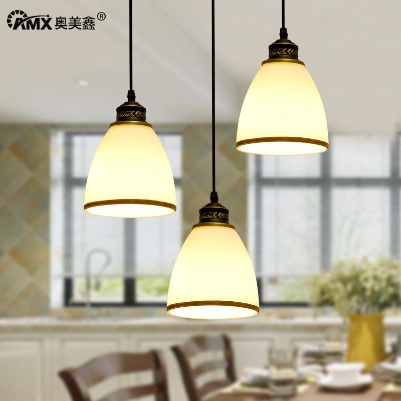 美式乡村餐厅吊灯田园复古北欧铁艺简约3头吧台灯温馨艺术灯具