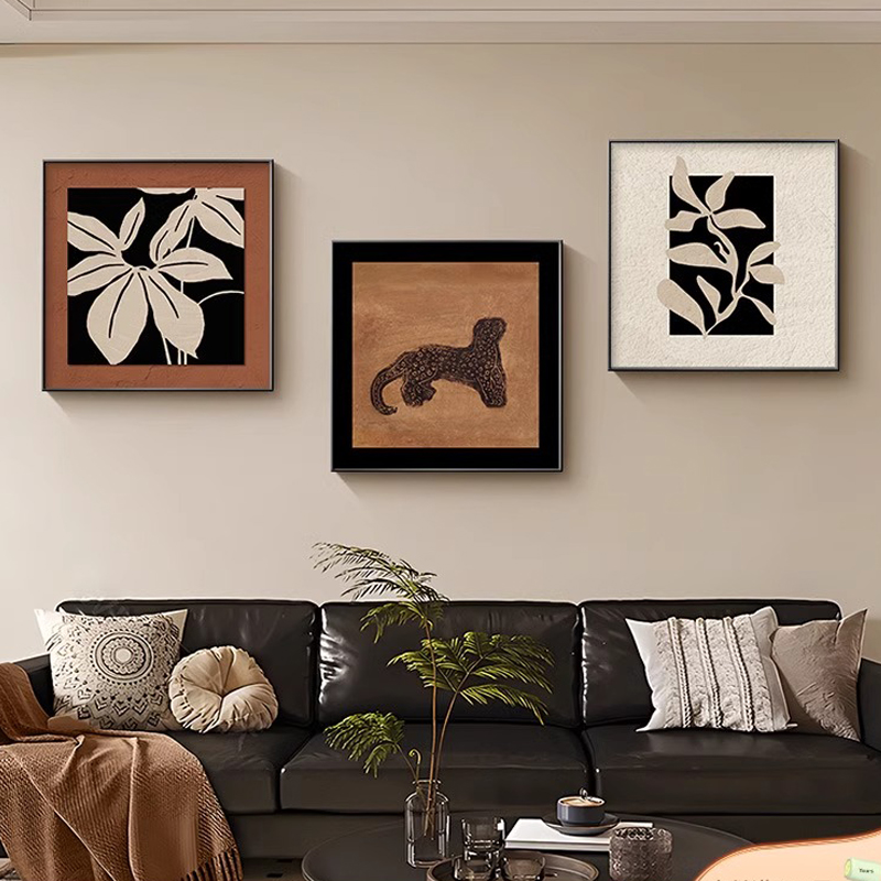 中古风客厅沙发背景墙装饰画金钱豹卧室床头挂画抽象复古餐厅壁画