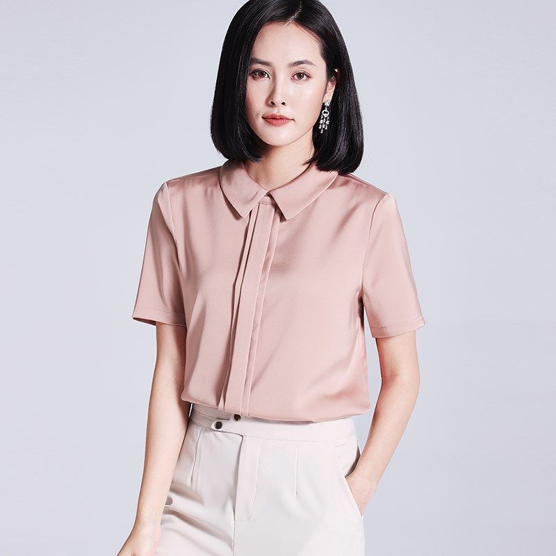 樱花粉色雪纺衫女短袖2025夏季新款高端职业气质时尚优雅衬衫休闲