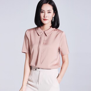樱花粉色雪纺衫女短袖2025夏季新款高端职业气质时尚优雅衬衫休闲