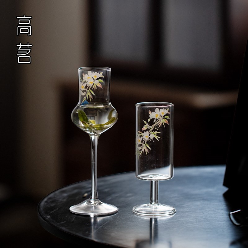 高脚玻璃茶杯酒杯绿茶专用品茗茶具家用创意高颜值杯子女士品茶杯
