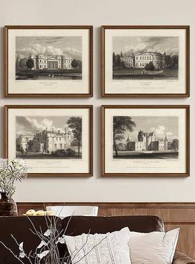 法式复古欧式园城堡庄挂画美式古风客厅卧室al202504廊书房建筑装